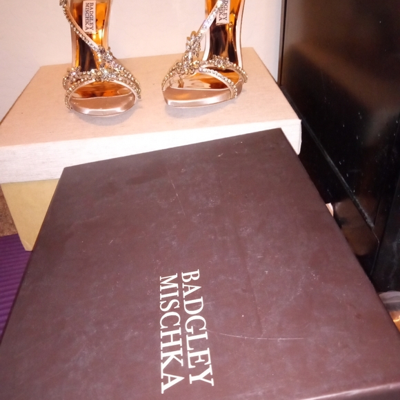 Badgley Mischka Hodgelatte Satin Rhinestone Stiletto Heels Latte Wedding size 6 - Picture 3 of 12